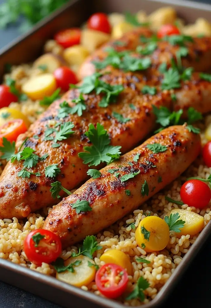 30 Chicken Sausage Sheet Pan Recipes That Make Dinner Easy - 14. Greek Chicken Sausage with Rice