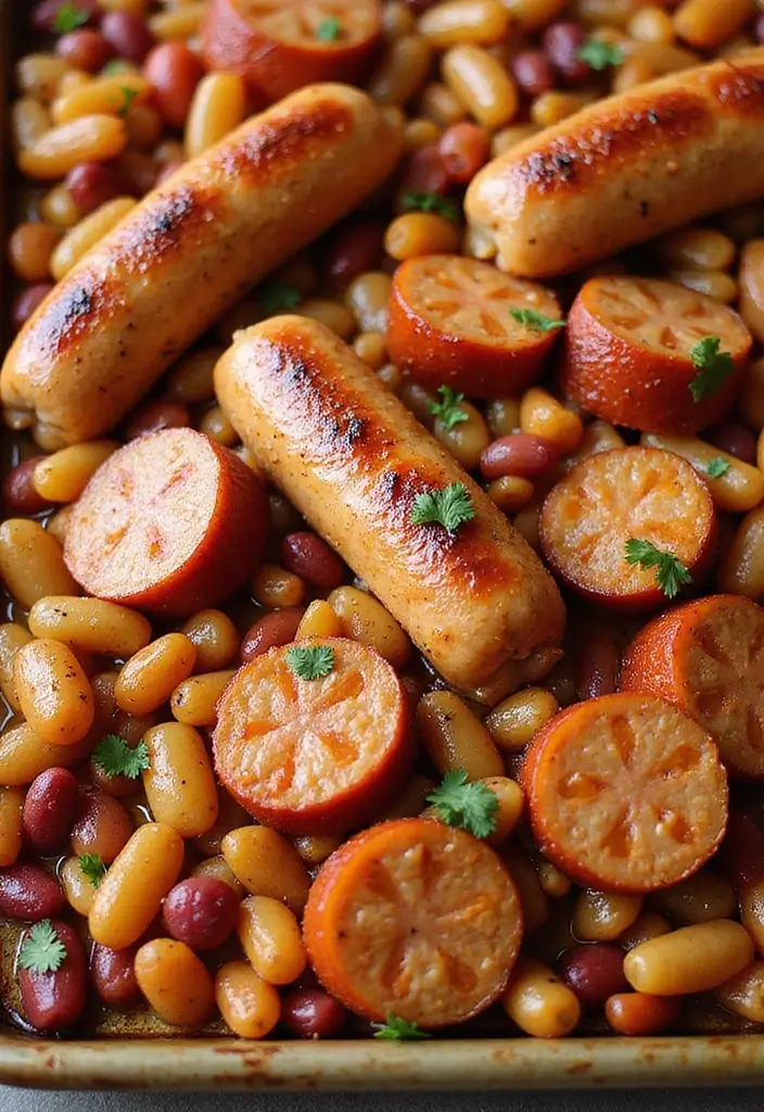30 Chicken Sausage Sheet Pan Recipes That Make Dinner Easy - 19. Chicken Sausage with Mixed Beans