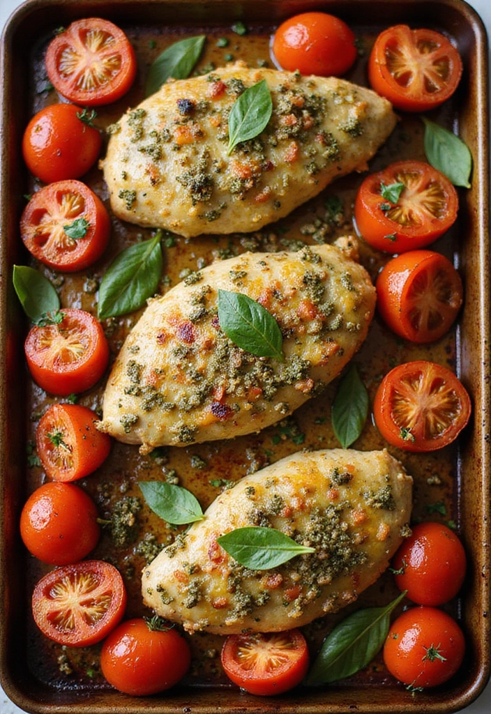30 Chicken Sausage Sheet Pan Recipes That Make Dinner Easy - 20. Pesto Chicken Sausage with Roasted Tomatoes