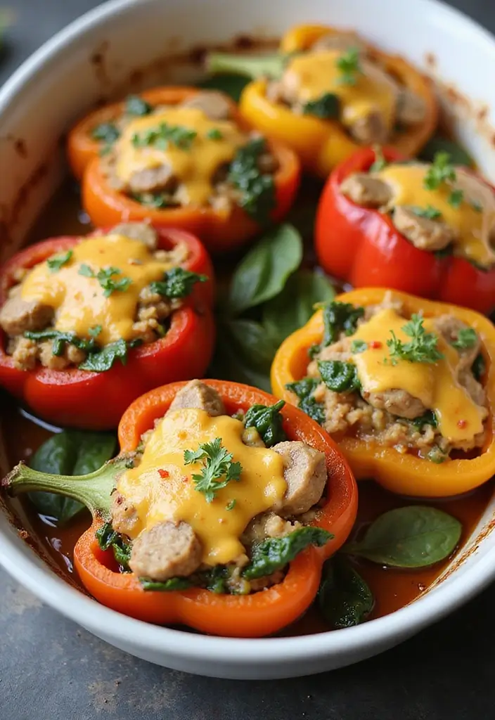 30 Chicken Sausage Sheet Pan Recipes That Make Dinner Easy - 21. Chicken Sausage and Spinach Stuffed Peppers