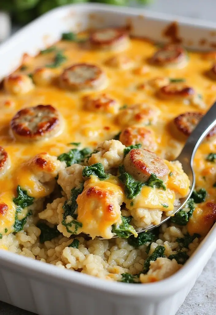 30 Chicken Sausage Sheet Pan Recipes That Make Dinner Easy - 25. Chicken Sausage and Spinach Rice Bake