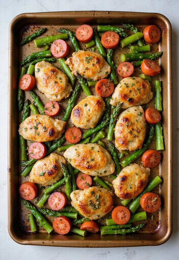 30 Chicken Sausage Sheet Pan Recipes That Make Dinner Easy - 7. Garlic Herb Chicken Sausage and Asparagus