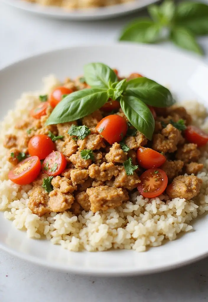 30 Ground Chicken and Rice Recipes That Are Protein-Packed & Easy - 9. Ground Chicken and Tomato Basil Rice