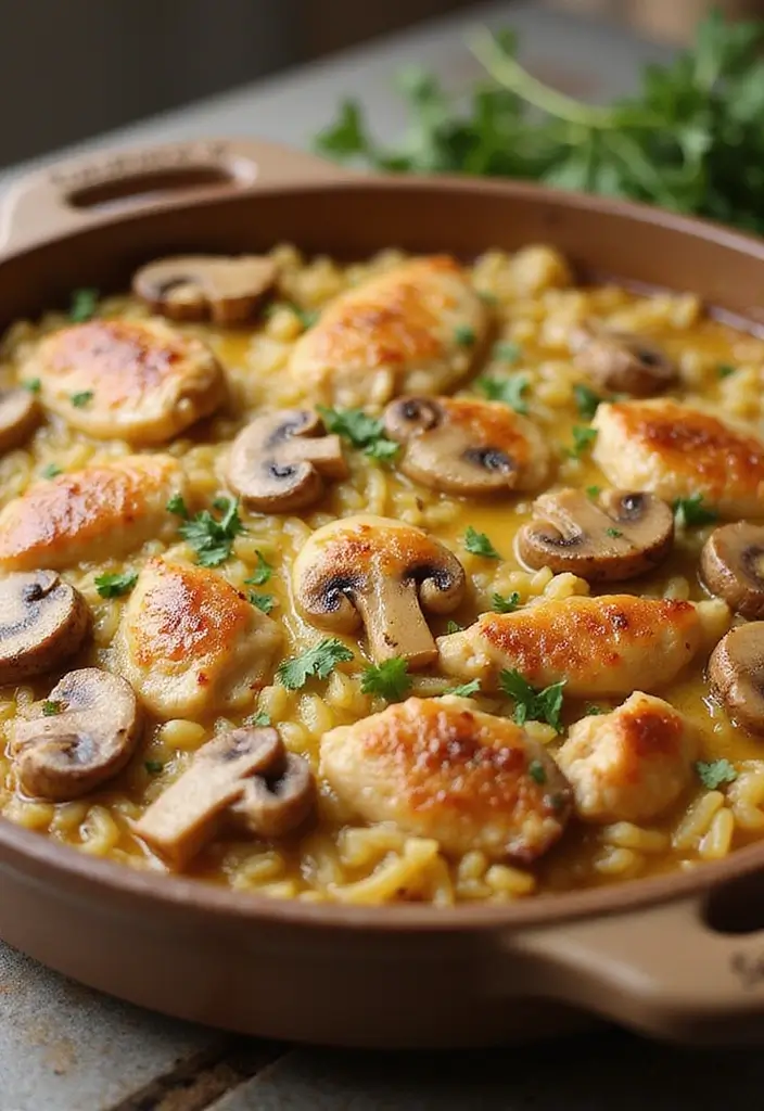 30 Honey Garlic Chicken and Rice Recipes That Are Simple & Addictive - 21. Honey Garlic Chicken and Rice Bake with Mushrooms