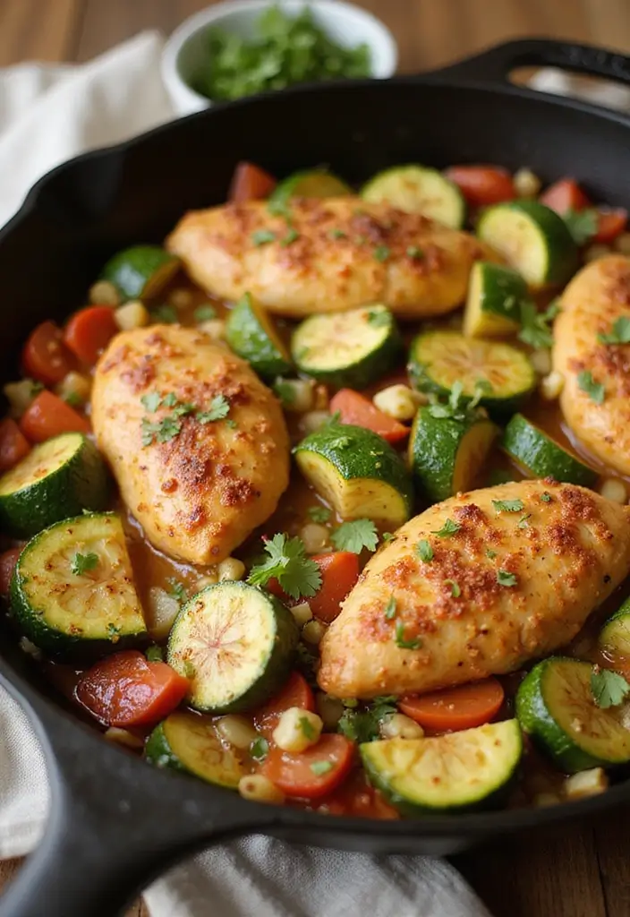 30 Santa Fe Chicken Crockpot Recipes That Are Southwest Comfort - 26. Santa Fe Chicken and Zucchini Skillet