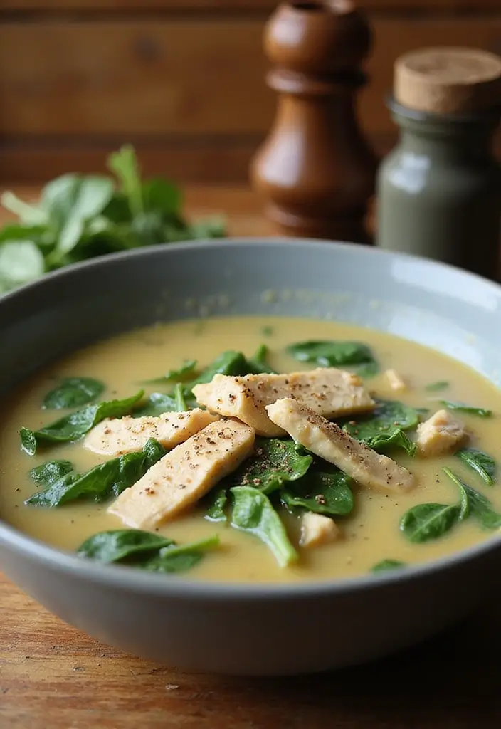 30 Soup with Rotisserie Chicken Recipes That Feel Cozy & Nourishing - 22. Chicken and Spinach Soup