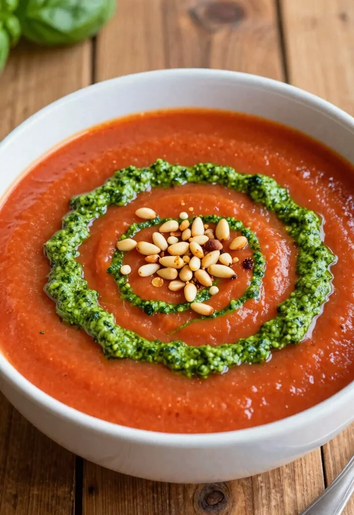 17 Canned Tomato Soup Recipes Cozy Quick Comfort - 12. Tomato Soup with Pesto Swirl 1