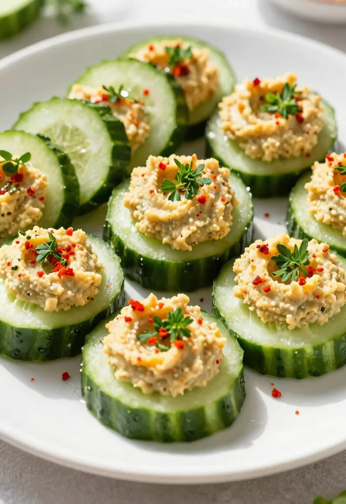 18 Appetizer Recipes for Party Easy Crowd Pleasers - 7. Cucumber Bites with Hummus 1
