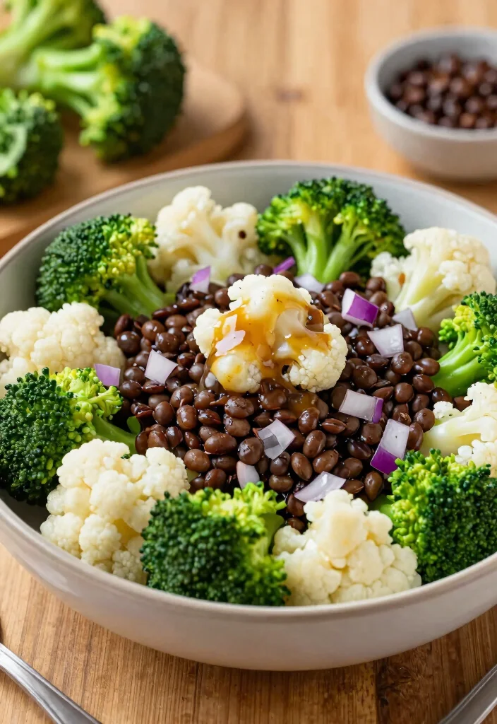 18 Broccoli Cauliflower Salad Recipes Fresh Crunchy Bowls - 11. Broccoli Cauliflower Salad with Lentils 1