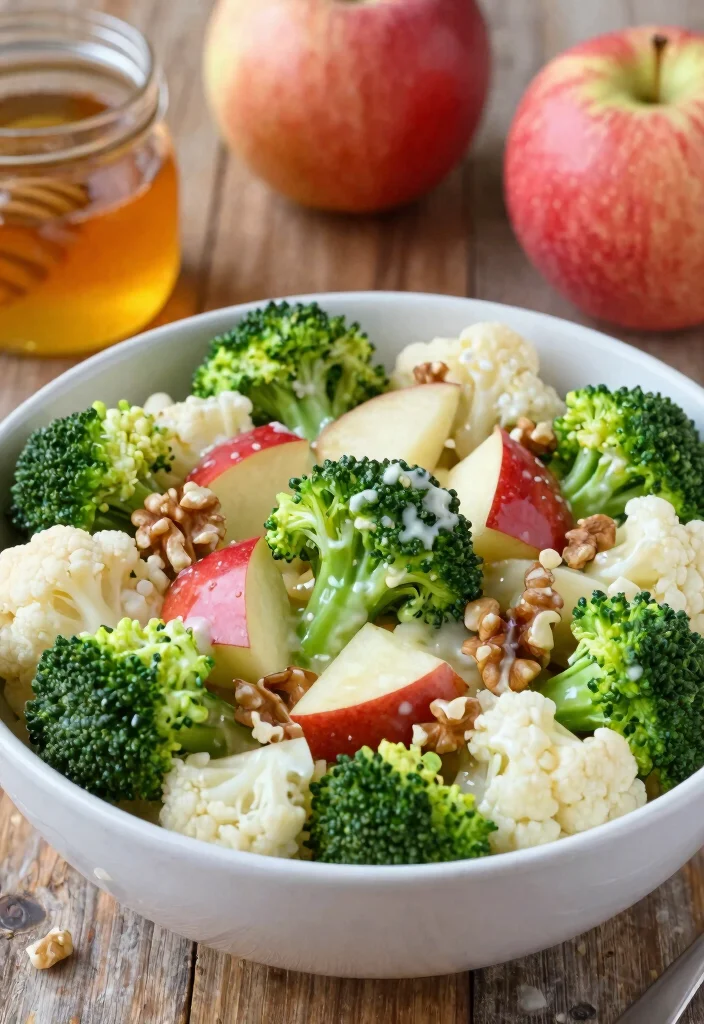 18 Broccoli Cauliflower Salad Recipes Fresh Crunchy Bowls - 5. Broccoli Cauliflower Salad with Apples and Walnuts 1