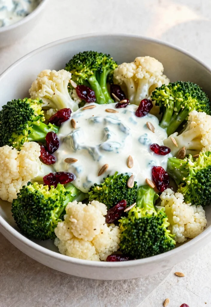18 Broccoli Cauliflower Salad Recipes Fresh Crunchy Bowls - 6. Tangy Broccoli Cauliflower Salad with Cranberries 1