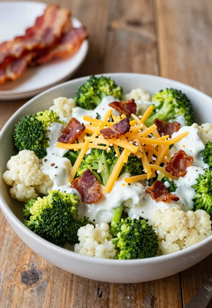 18 Broccoli Cauliflower Salad Recipes Fresh Crunchy Bowls - 7. Broccoli Cauliflower Salad with Bacon and Ranch 1